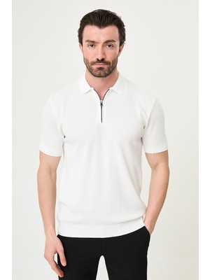 MCR Düz Slim Fit Polo Yaka Fermuarlı Erkek Triko T-Shirt