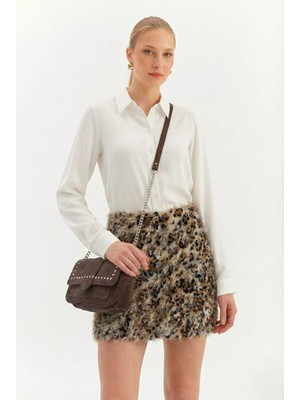 Nish&Chic Payetli Leopar Mini Etek