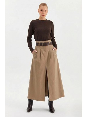 Nish&Chic Yırtmaçlı Düz Paraşüt Etek