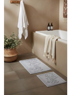 Açık Gri Home Kabartmalı Pamuklu 2’li Banyo & Klozet Paspas Takımı