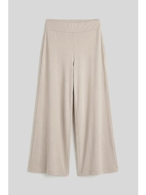 Bej Comfort Fit Geniş Paça Korsajlı Palazzo Kadın Pantolon - 94681