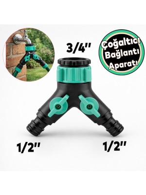 Nzb (3/4 Inç) Dişi Dişli Musluk Adaptörü Vanalı Çift Yönlü Çoğaltıcı 1/2 Inç Sulama Hortum Çıkış Uyumlu