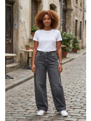 Twister Wide Skate 9436-04 Antracite Yüksek Bel Kadın Baggy Pantolon Antrasit