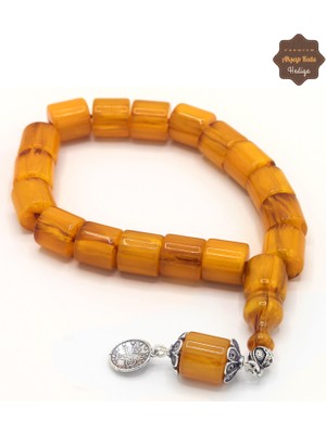 Midyat Nurtaş Gümüş Sarı Hareli Kesme Model Gümüş Püsküllü Efe Boy Maskot Sıkma Kehribar Tesbih 201025402