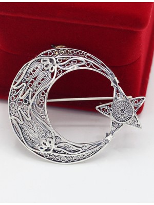 Midyat Nurtaş Gümüş Taşsız Ay Yıldız Model Telkari Gümüş Kadın Broş 201025422