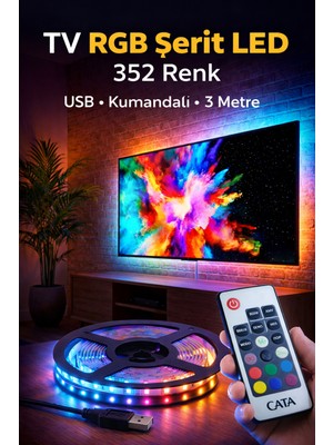 Cata CT-4566 3 Metre Rgb Şerit LED Tv Arkası & Oyuncu Monitör LED USB Tak-Çalıştır Kumandalı