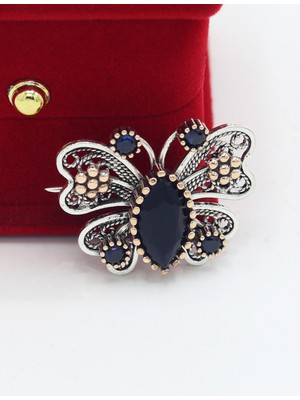 Midyat Nurtaş Gümüş Safir Taşlı Kelebek Model Telkari Gümüş Kadın Broş 201025416
