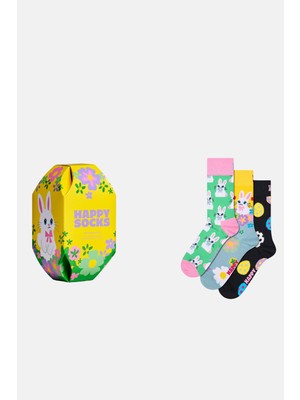 Happy Socks - Çok Renkli Tavşan Desenli 3\'lü Pamuklu Çorap Seti