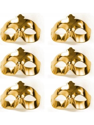 Aesco Mey Ithalat® Altın Metalize Renk Düz Balo Parti Maskesi 6 Adet