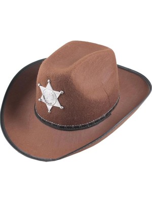 Aesco Mey Ithalat® Çocuk Kovboy Şapkası - Vahşi Batı Kovboy Şerif Şapkası Kahve Renk
