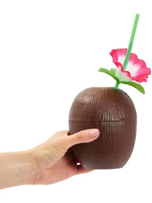 Aesco Mey Ithalat® Hindistan Cevizi Hawaii Luau Aloha Pipetli Içecek Kabı Bardak 10X13 cm 1 Adet