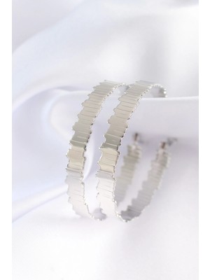 Aesco Mey Ithalat® Pirinç Gümüş Renk Tırtıklı Halka Küpe