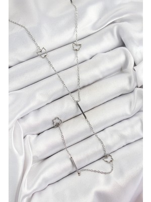 Aesco Mey Ithalat® 316L Çelik Kelebek Figürlü Y Model Gümüş Renk Kadın Kolye