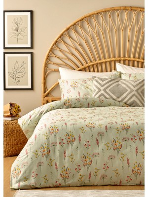 Bella Maison Pamuk Saten Flores King Size Nevresim Seti Açık Yeşil (240X220 Cm)