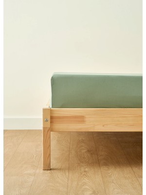 %100 Pamuk Saten Çift Kişilik Lastikli Çarşaf Sisli Yeşil (160x200x35 cm)