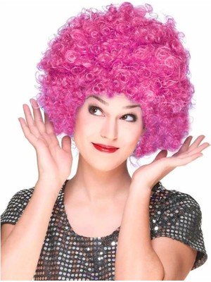 Aesco Mey Ithalat® Fuşya Renk Kıvırcık Afro Bonus Peruk Saç Parti Peruğu