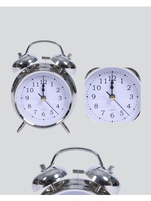 Aesco Mey Ithalat® Dekoratif Yuvarlak Gümüş Sessiz Işıklı Masa Üstü Çalar Saat Alarmlı ve Şık Tasarım