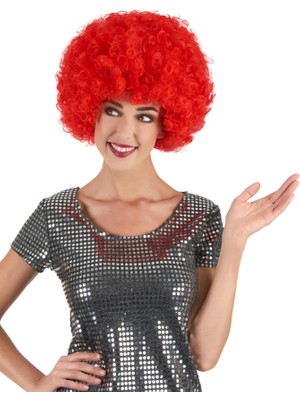 Aesco Mey Ithalat® Kırmızı Renk Kıvırcık Afro Bonus Peruk
