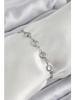 Aesco Mey Ithalat® Pirinç Gümüş Renk Zirkon Taşlı Bileklik