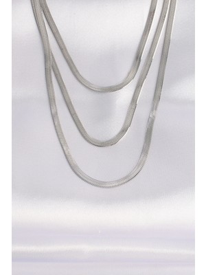 Aesco Mey Ithalat® 316L Çelik Italyan Zincir Gümüş Renk Çoklu Kolye