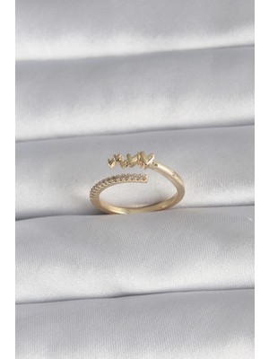 Aesco Mey Ithalat® Pirinç Gold Renk Zirkon Taş Detay Kalp Model Kadın Yüzük