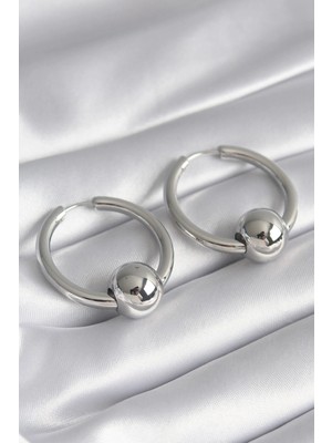 Aesco Mey Ithalat® Pirinç Gümüş Renk Halka Top Model Kadın Küpe