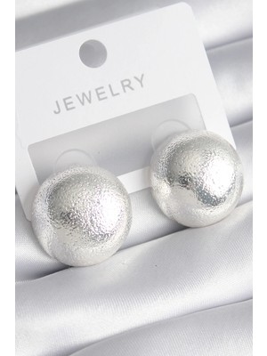 Aesco Mey Ithalat® Pirinç Gümüş Renk Işleme Detay Top Model Kadın Küpe