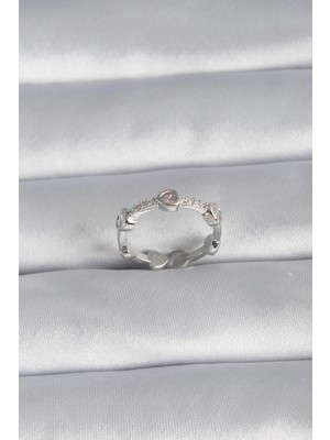 Aesco Mey Ithalat® Pirinç Gümüş Renk Kalp Model Zirkon Taş Detay Kadın Yüzük