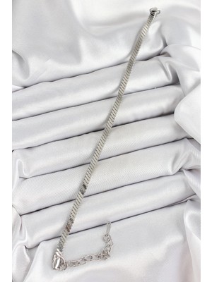 Aesco Mey Ithalat® 316L Çelik Gümüş Renk Yassı Zincir Model Kadın Bileklik