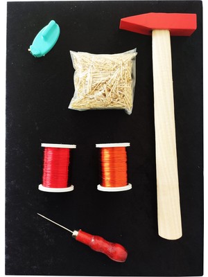 Tuğra Tablo Filografi Set Kumaş Kaplı Tahta 25x35 cm Bakır Tel ve Çivi Tutma Aparatı ile