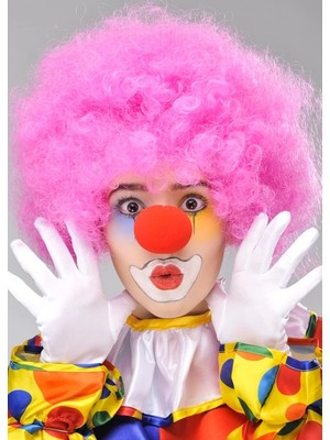 Aesco Mey Ithalat® Pembe Renk Kıvırcık Afro Bonus Peruk Takma Saç ve Kırmızı Burun Seti