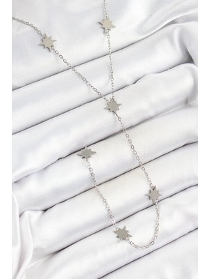 Aesco Mey Ithalat® 316L Çelik Kutup Yıldızı Figürlü Y Model Gümüş Renk Kadın Kolye