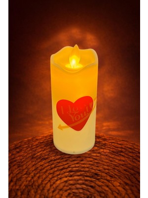 Aesco Kalp I Love You Yazılı Işıklı Mum 12 cm