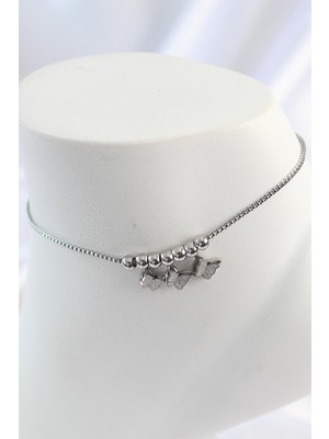 Aesco Mey Ithalat® 316L Çelik Gümüş Renk Simli Kelebek Model Kadın Halhal