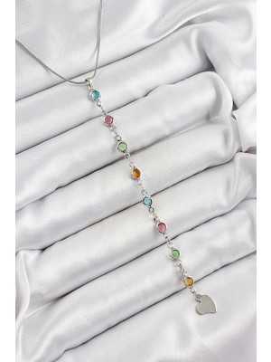 Aesco Mey Ithalat® Pirinç Gümüş Renk Karışık Renk Zirkon Taşlı Y Kadın Kolye