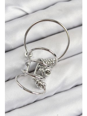 Aesco Mey Ithalat® Pirinç Halkalı Model Gümüş Renk Kıkırdak Küpe