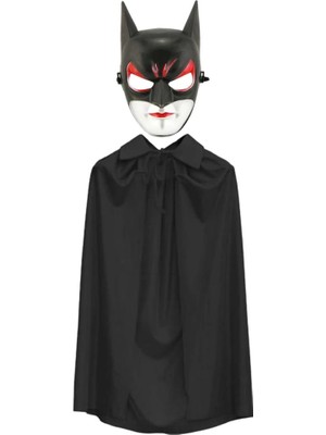 Aesco Mey Ithalat® Batman Maskesi Cat Woman ve Batman Pelerini 90 cm Siyah Renk Set