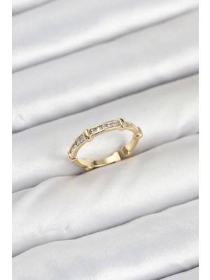 Aesco Mey Ithalat® Pirinç Gold Renk Kemik Model Zirkon Taşlı Kadın Yüzük