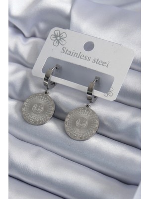 Aesco Mey Ithalat® 316L Çelik Gümüş Renk Işleme Detay Kadın Küpe