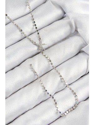 Aesco Mey Ithalat® Pirinç Zirkon Taşlı Ezme Zincirli Deniz Yıldızı Model Gümüş Renk Y Kolye