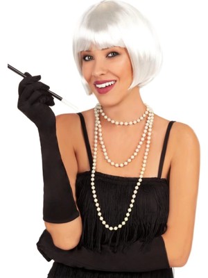 Aesco Mey Ithalat® Beyaz Renk Parti Peruğu Kısa Küt Saç