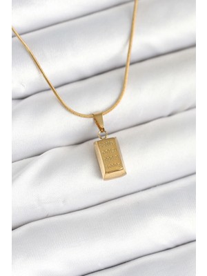 Aesco Mey Ithalat® 316L Çelik Gold Renk Mini Külçe Altın Model Kolye