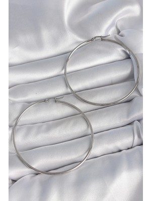 Aesco Mey Ithalat® 316 Çelik Gümüş Renk 63 mm Halka Model Kadın Küpe