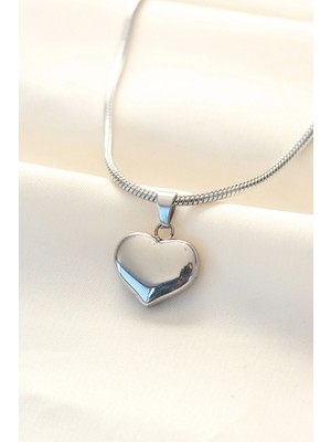 Aesco Mey Ithalat® 316L Çelik Gümüş Renk Kalp Kolye