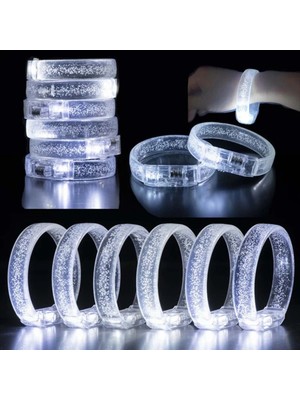 Aesco Mey Ithalat® Beyaz-Gümüş LED Işıklı Baskı Yapılabilen Pilli Bileklik Bilezik 1,5 cm Genişlik