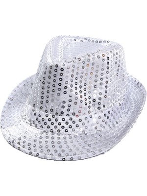 Aesco Mey Ithalat® Çocuk Boy Gümüş Payetli Şapka Gösteri Şapkası Michael Jacskon Şapkası 54 No