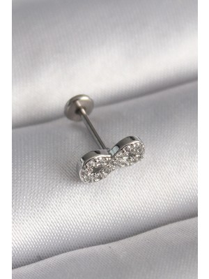 Aesco Mey Ithalat® 316L Çelik Gümüş Renk Zirkon Taşlı Sonsuzluk Model Tragus Piercing
