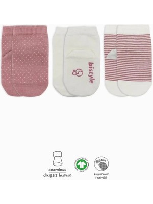 Aesco Mey Ithalat®  Puanlı Kaymaz Penye Soket Çorap 3'lü BS10108 Pudra