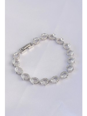 Aesco Mey Ithalat® Vip Seri Pirinç Zirkon Taşlı Gümüş Renk Arpa Model Bileklik