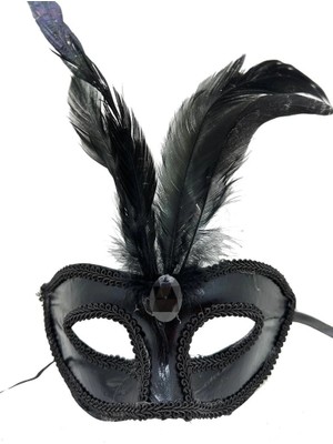 Aesco Mey Ithalat® Siyah Renk Rugan Kaplama Kırmızı Tüylü Parti Maskesi 18X20 cm